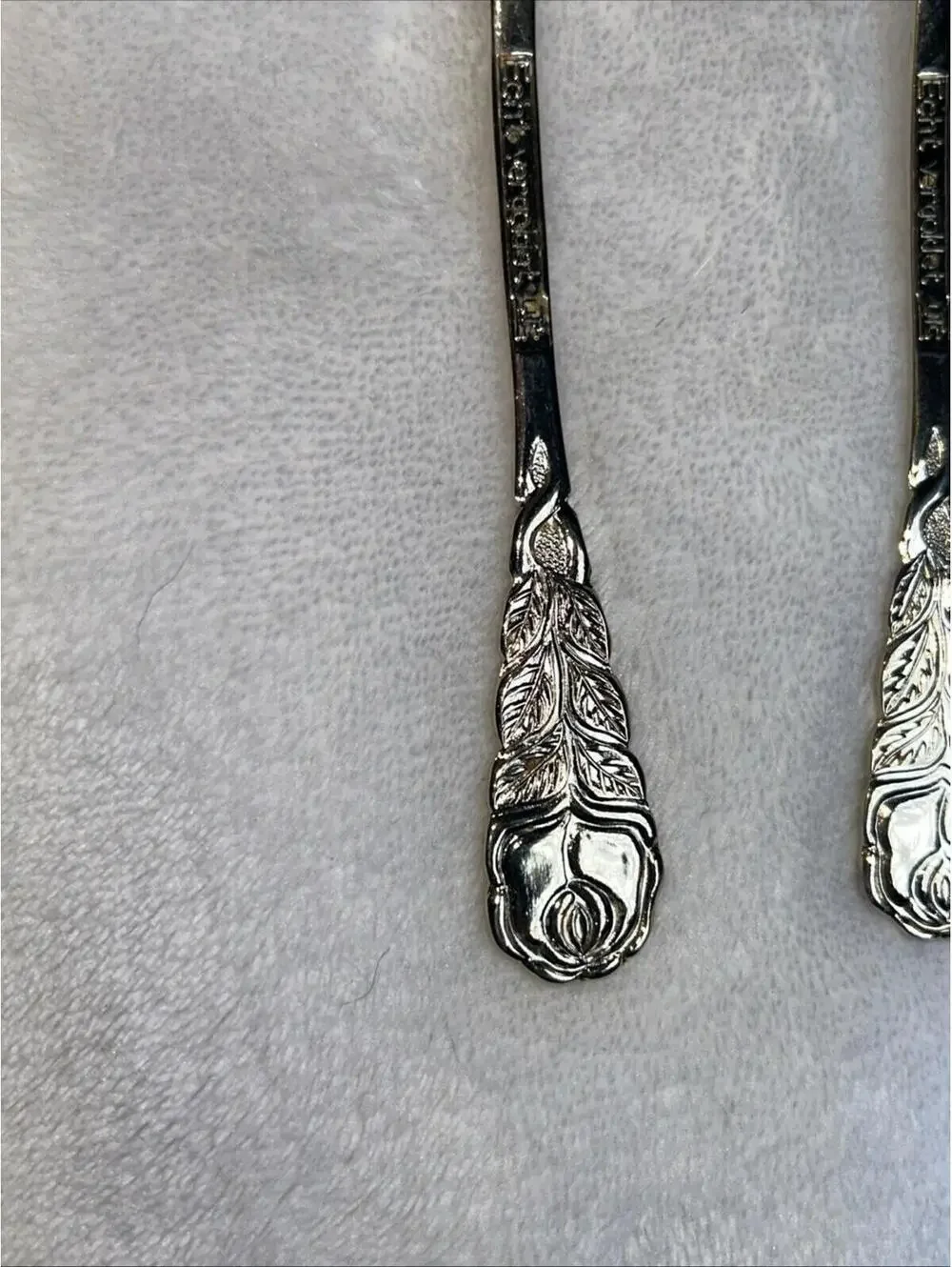 Pair Of 2 Midcentury Gold Tone Dessert Spoons Flatware ECHT vergoldet Utc Stamp